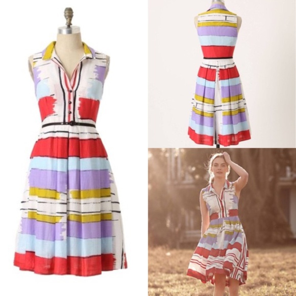Anthropologie Floreat Chromatic Canvas Shirt Dress